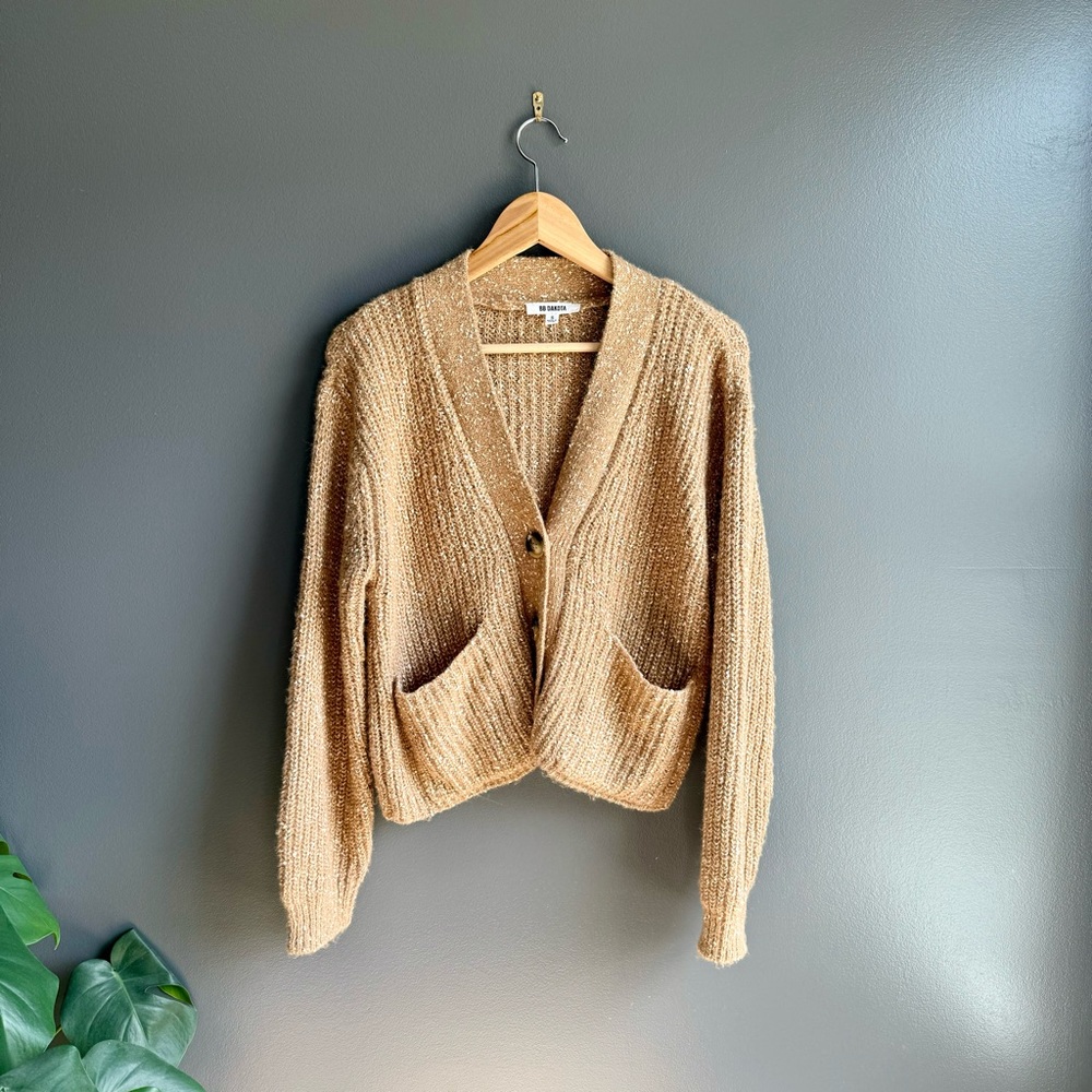 BBDakota Women V Neck Cardigan Tan with White Specks Front Pockets Size Small - Picture 1 of 6